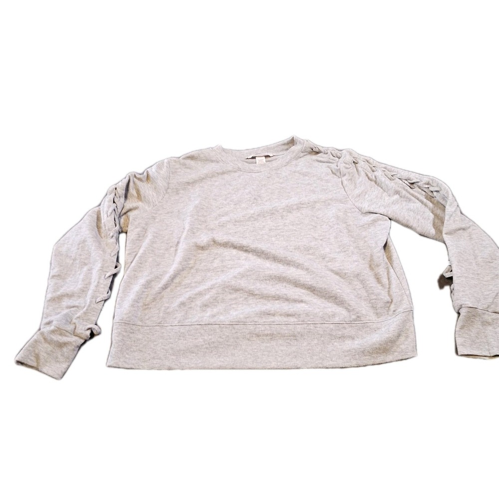 Victoria Secret Gray Cropped Lace Up Sleeves Womens Sweat Shirt SZ S Gray Casual